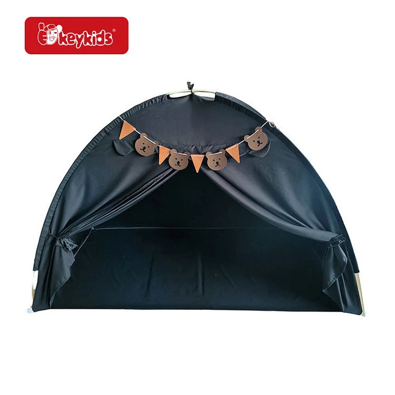 Bear-Themed Kids Play Tent, Beige Pop-Up Playhouse with Bunting for Nursery & Playroom W08L159